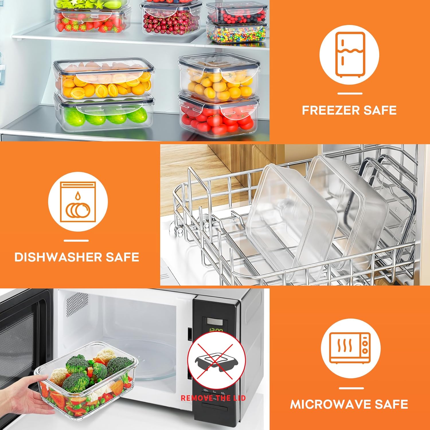 40 PCS Food Storage Containers with Lids Airtight (20 Containers & 20 Lids), Plastic Storage Meal Prep Container-Stackable 100% Leakproof & Microwave Organization and Storage Sets, Lunch Containers - Image 5
